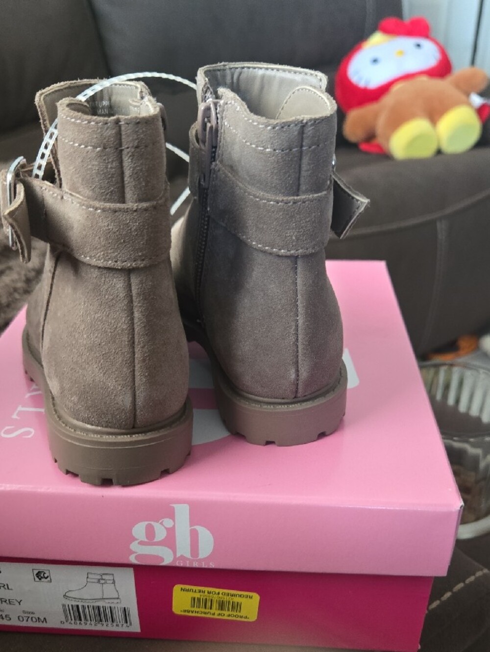 GB Girls Flint Grey Suede Lug Ankle Boots - Picture 3 of 8